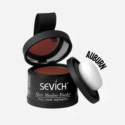Sevich hair shadow powder in Auburn color with open container on a white background